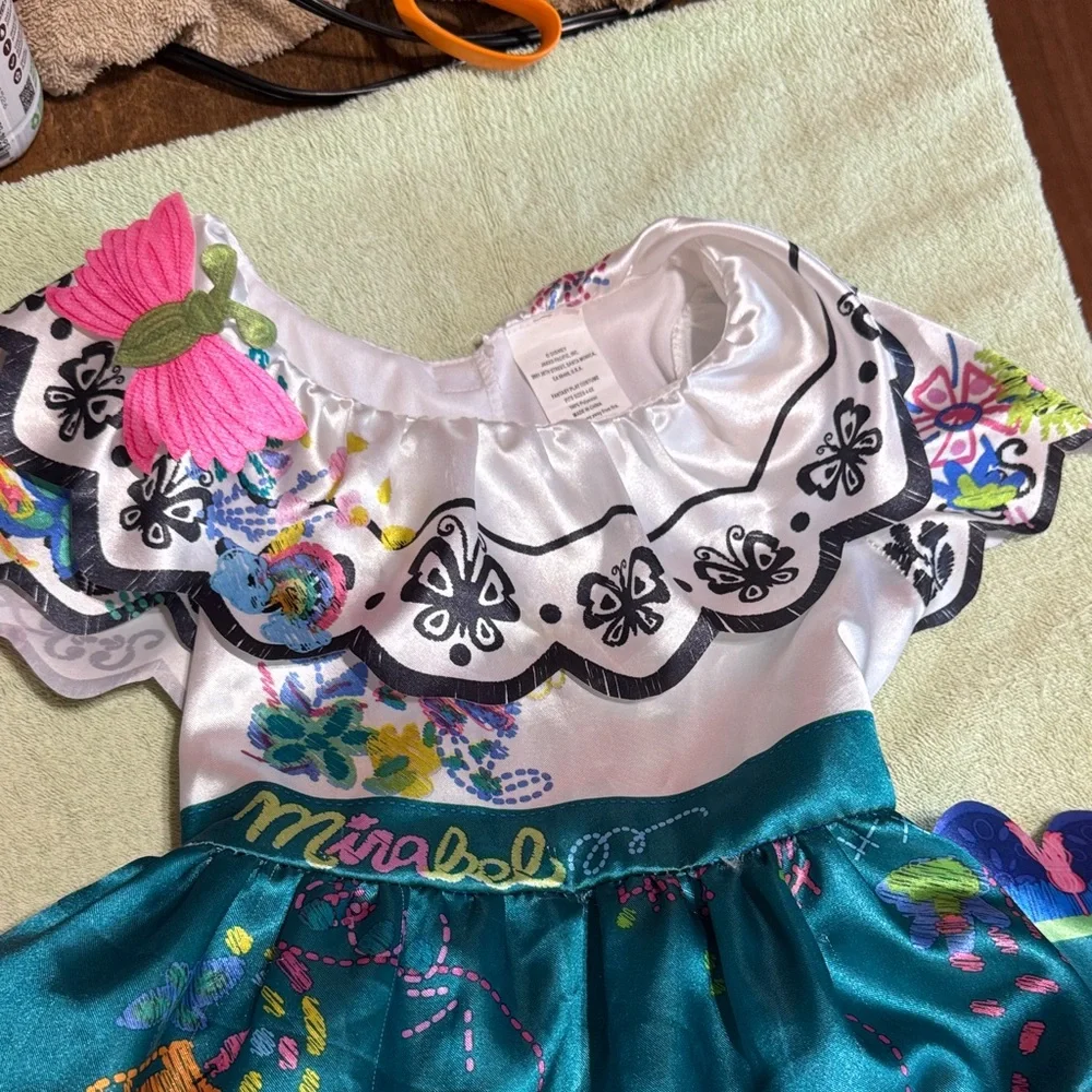 Disney Mirabel Madriga Teal and White Floral Dress Size 4-6X